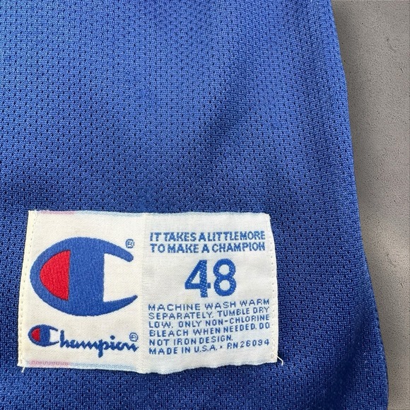 Vintage Champion New York Knicks John Starks Jersey Size 48 Blue Orange NBA 90s - Picture 2 of 5